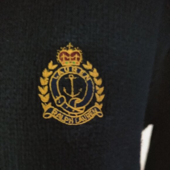 Ralph Lauren Navy Quarter Zip Cotton Sweater with Gold Crest - Picture 3 of 8